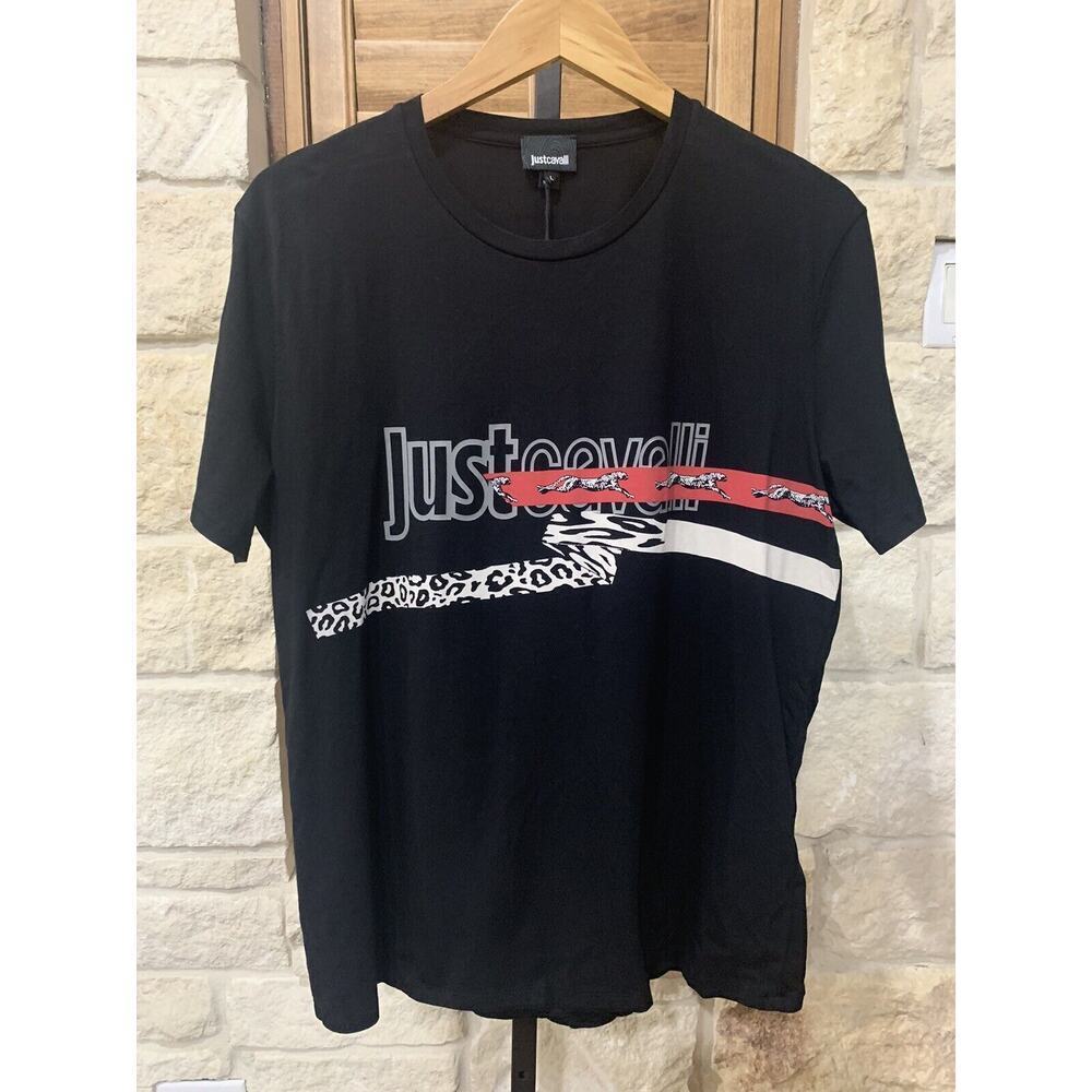 Just Cavalli Men's Short Sleeve Tee Animal 100% Cotton Black Size Large NWT